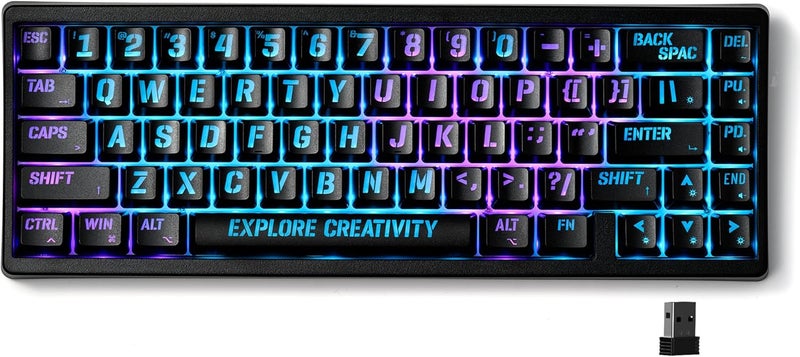HITIME x XVX M67 Wireless 60% Percent Keyboard, QMK/VIA Topographic Gaming Keyboard, Tri-Mode Thocky Creamy Mechanical Key board, Hot Swappable Gasket Mount RGB IMD Tech for Win/Mac, Miami Theme, Black - Image 1